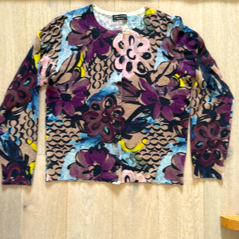 Lord and Taylor Cashmere Floral Print Cardigan